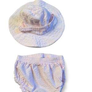 Pottery Barn Kids Pink Seersucker Bucket Hat and Bloomers Set 3-6 Months